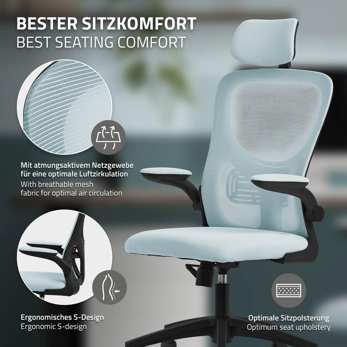 BÜROSTUHL Blau - Blau/Schwarz, Kunststoff (60.5/121/60cm) - ML-DESIGN