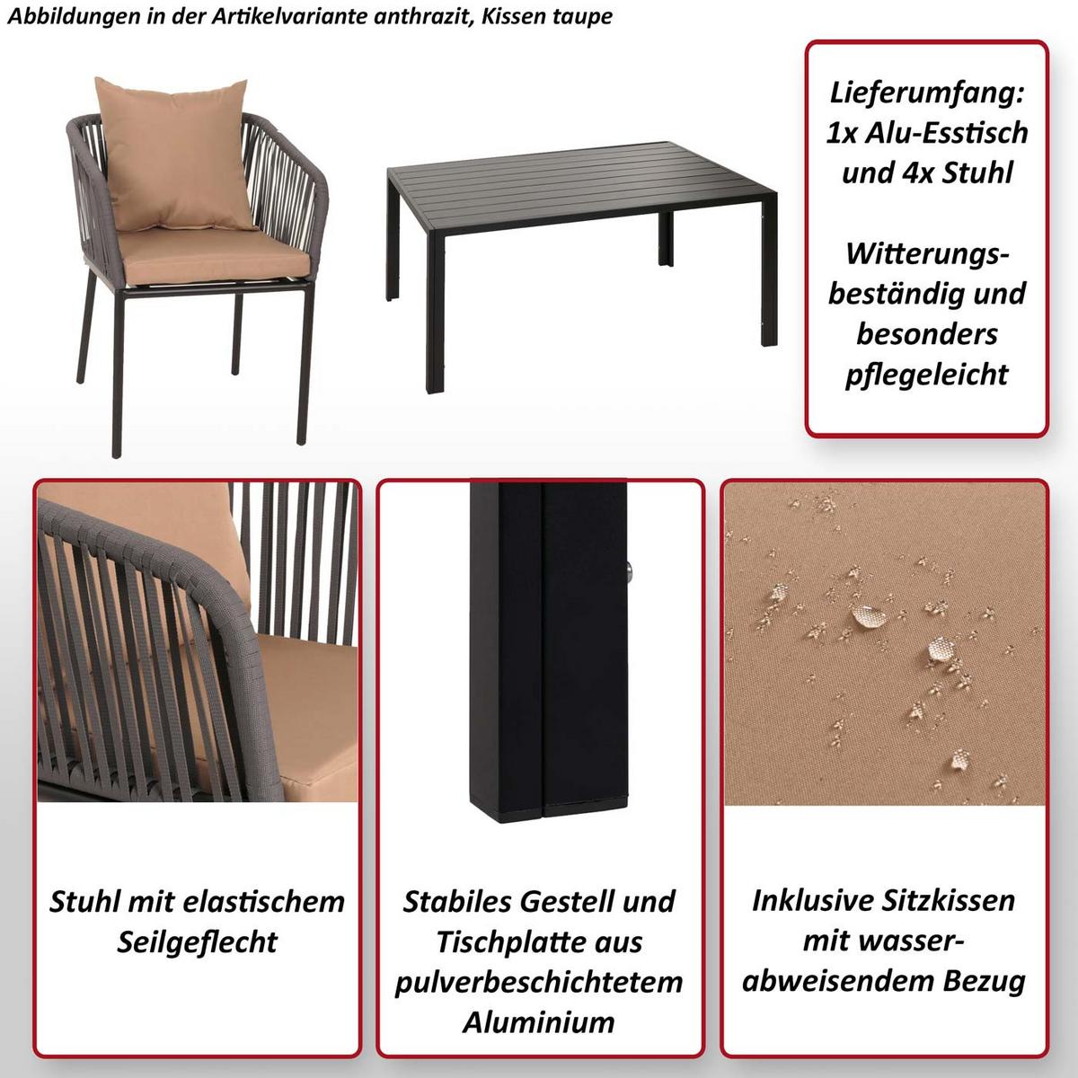 GARTENGARNITUR Grau, Taupe 5-teilig-Set - Taupe/Grau, Metall - MCW