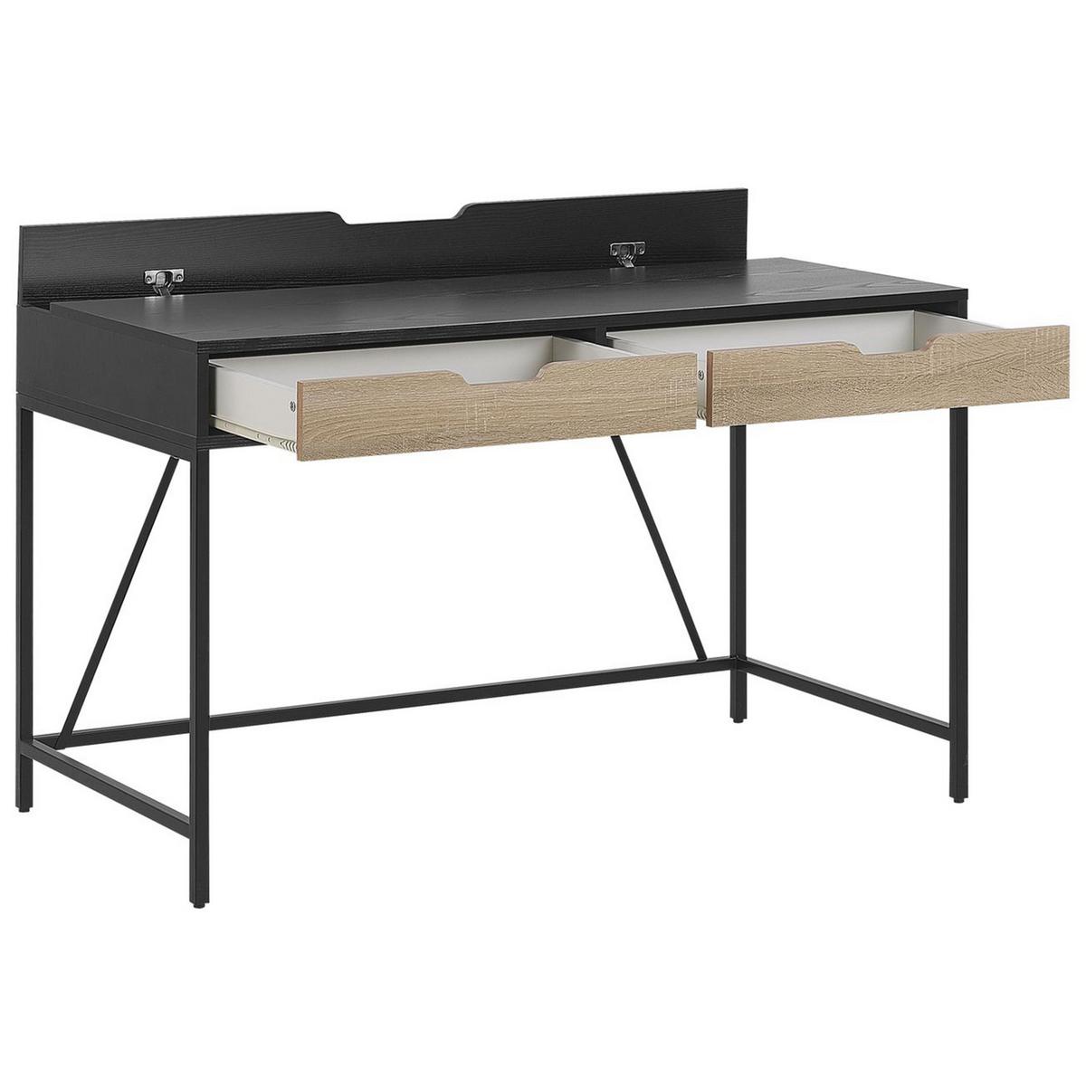 SCHREIBTISCH schwarz/heller Holzfarbton 120/60/75 cm Jena - Schwarz, Holzwerkstoff (60/120/75cm) - Beliani