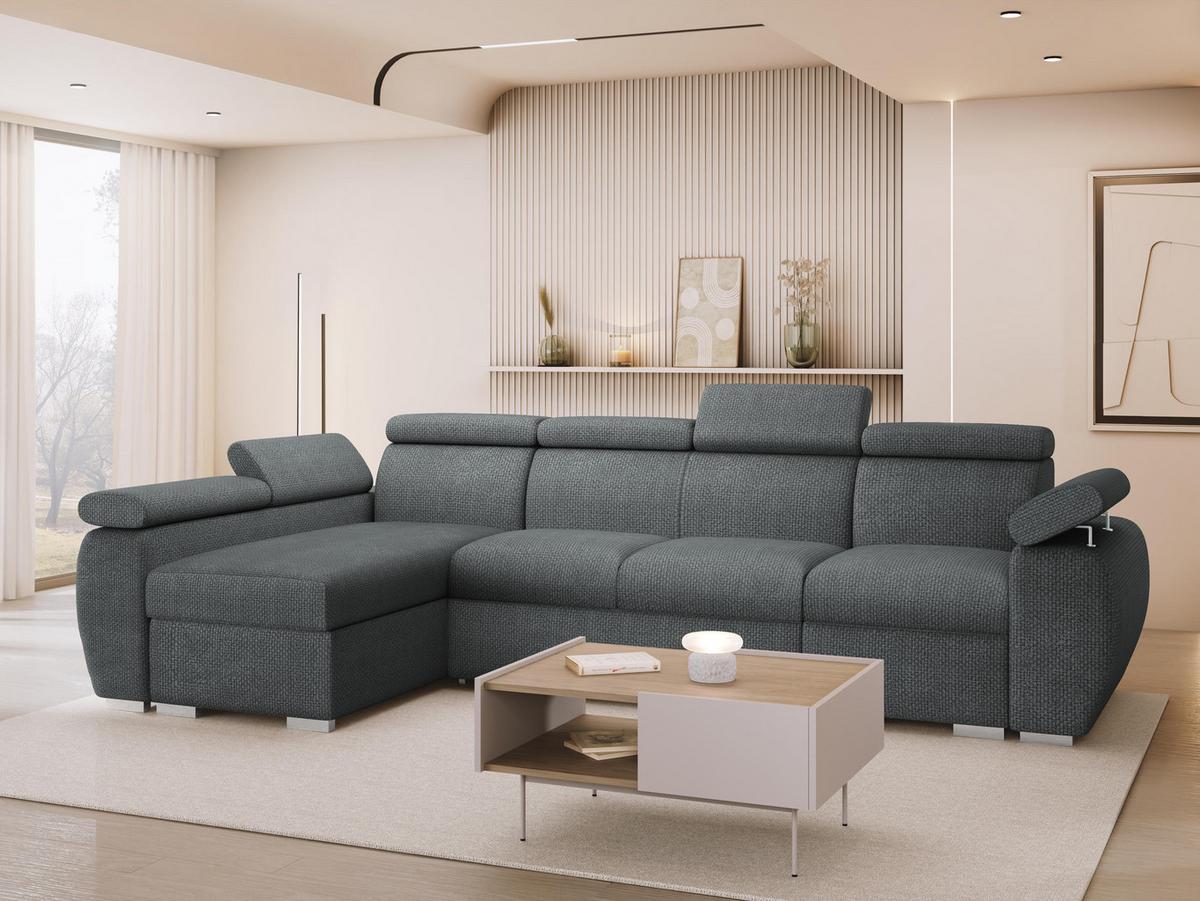 ECKSOFA Boston LCP, Seite: Links LCP+2R+1P(65) - Silberfarben/Blaugrau, Holz/Textil (320/170cm) - MIRJAN24