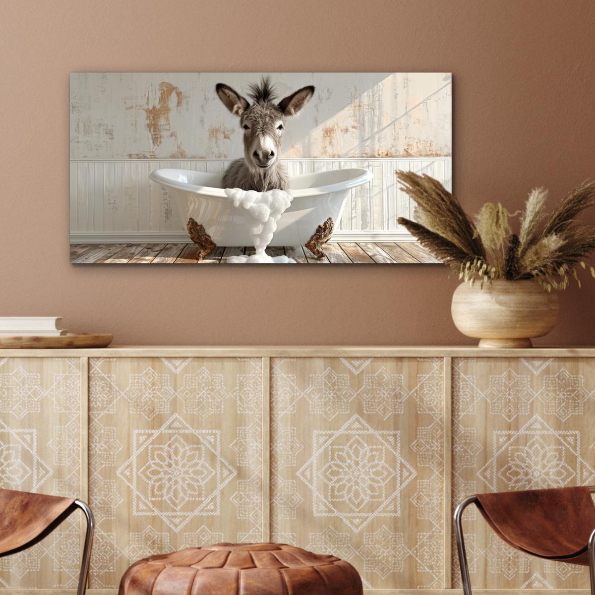 METALLBILD Esel - Tiere - Badewanne - Schaumstoff 80x40 cm - Weiß, Metall (80/40cm) - MuchoWow