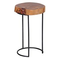 BEISTELLTISCH Massivholz Metallgestell Baumstammplatte Landhausstil INDI, Beige 28x28x45 cm - Beige/Schwarz, Holz/Metall (28/28/45cm) - KADIMA DESIGN