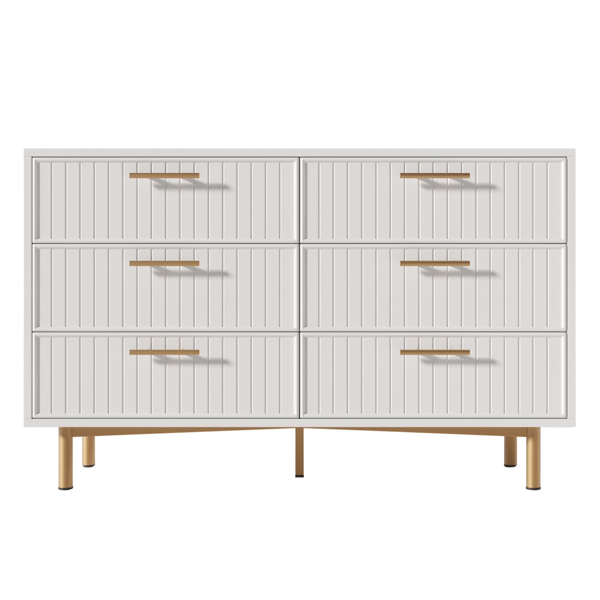 SIDEBOARD holzwerkstoff weiß mit geriffelter front & 6 schubladen - Weiß, Holzwerkstoff (120/40/75cm) - Urban Meuble