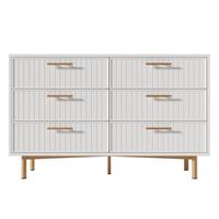 SIDEBOARD holzwerkstoff weiß mit geriffelter front & 6 schubladen - Weiß, Holzwerkstoff (120/40/75cm) - Urban Meuble