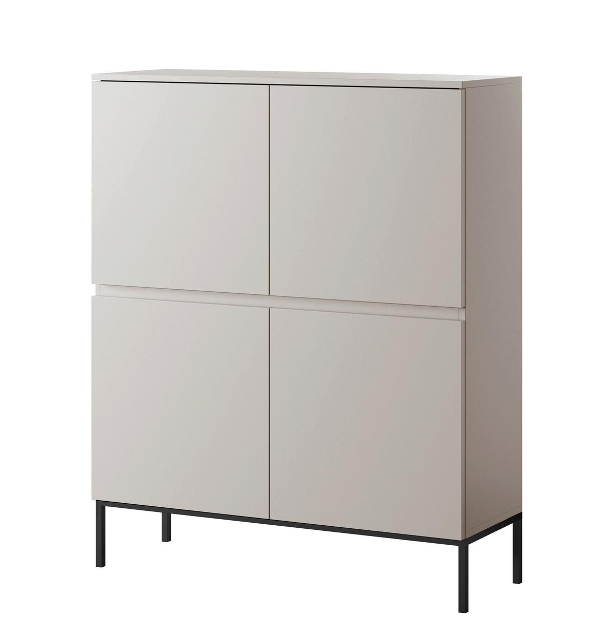 HIGHBOARD Bemmi Beige mit schwarzen Beinen 4-türig 100 cm - Beige/Schwarz, Holzwerkstoff/Metall (100/120.5/35cm) - Selsey