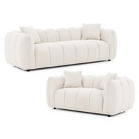 SITZGARNITUR 3+2 Nubira in tief gesteppter Bubble-Optik aus weichem Creme Strukturstoff im modernen Design - Creme/Schwarz, Holz/Kunststoff (228/69/89cm) - S-Style Möbel