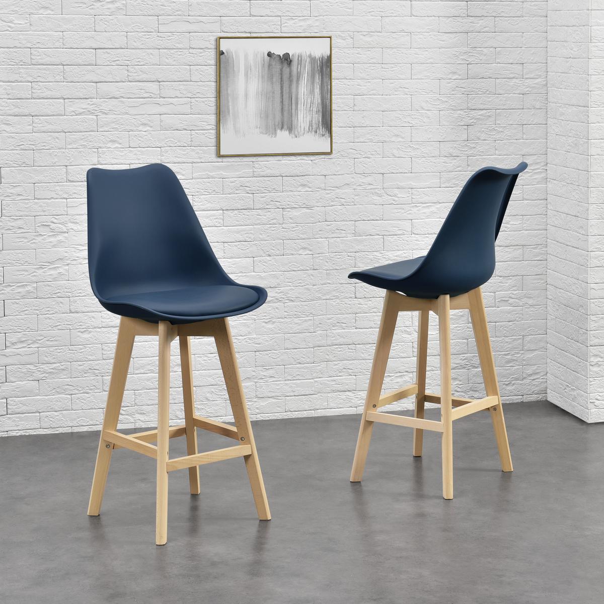 BARSTUHL Lublin 4er-Set - Dunkelblau, Leder (48/105/58cm) - [en.casa]