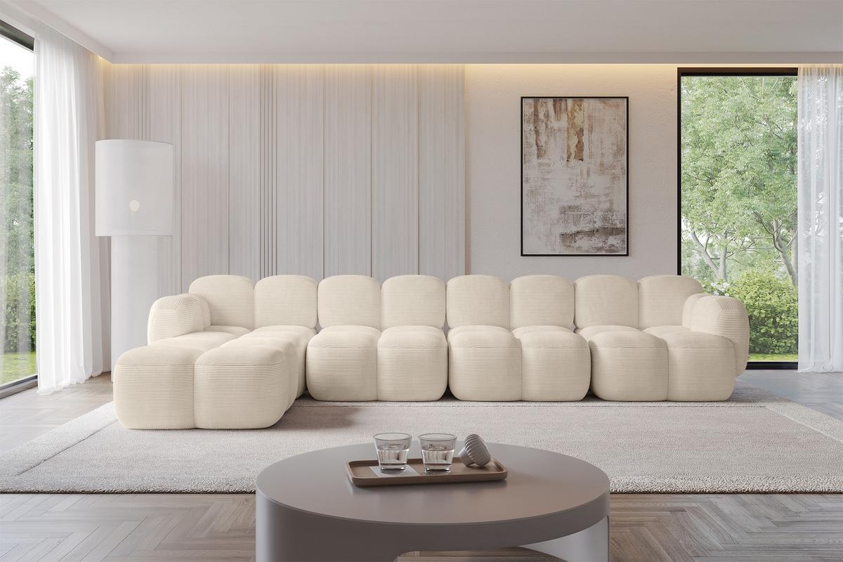 ECKSOFA modulares Sofa Links Miko-L3 390x205x75 Beige Cord - Beige/Schwarz, Holzwerkstoff/Kunststoff (390/205cm) - ALTDECOR