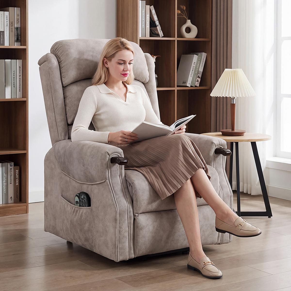 FERNSEHSESSEL-MIT-AUFSTEHHILFE Polyester Metall Hellgrau - Hellgrau/Naturfarben, Holz/Textil (79/111/93cm) - HOMCOM