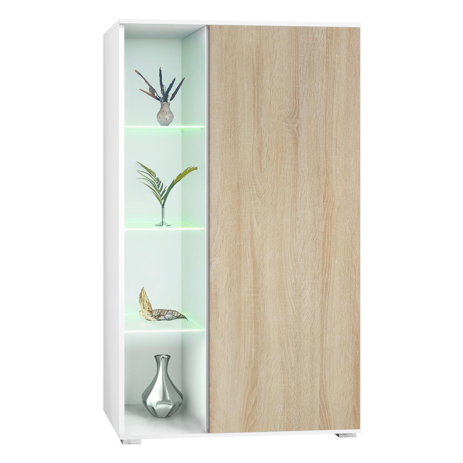 VITRINE Davos Eiche sägerau - Eiche San Remo, Holzwerkstoff (71.5/134/35cm) - Vladon