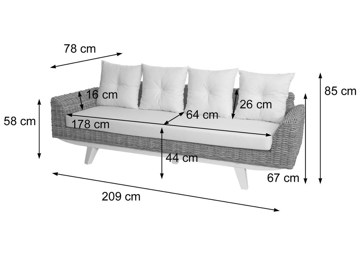SOFA Cremeweiß - Creme/Weiß, Holz (209/85/78cm) - MCW