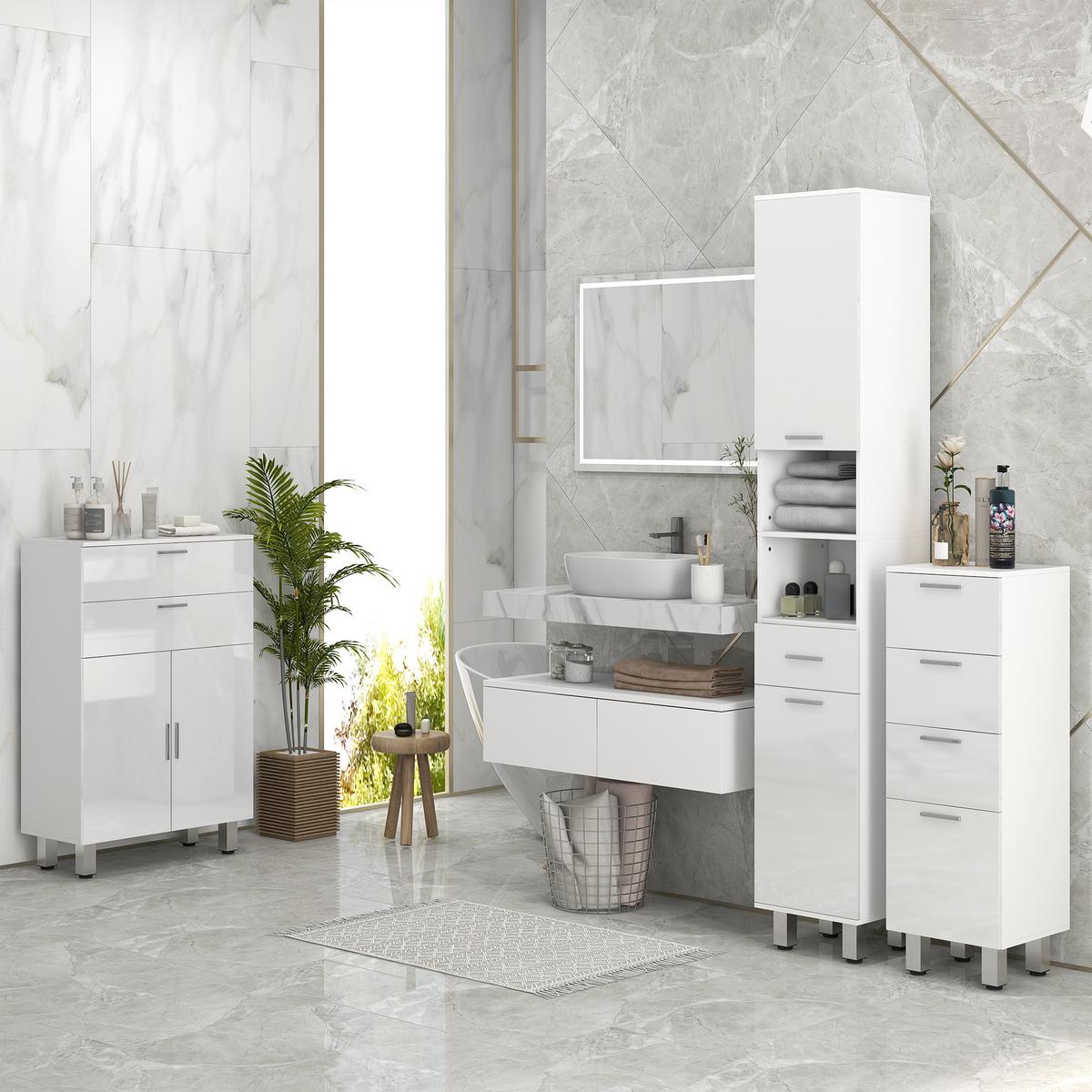 BADEZIMMERSCHRANK Spanplatte Weiß - Weiß, Holzwerkstoff (30/180/30cm) - Kleankin