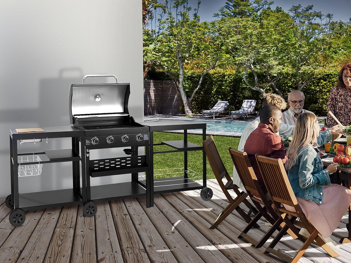 GASGRILL barbecue à gaz cuisine d'extérieur - 12 kw - 4 brûleurs - noir Schwarz - Grau, Metall (53/111/233cm) - Habitat Garten