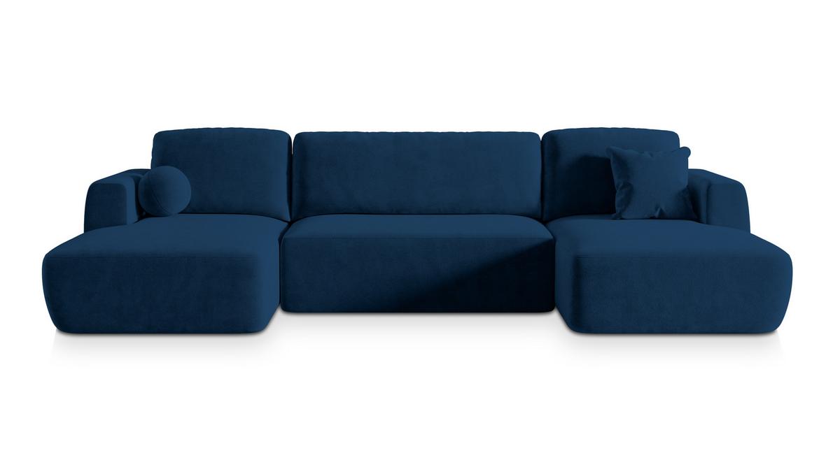 WOHNLANDSCHAFT SENTUM K Blau Plüsch-Stoff mit Schlaffunktion - Blau/Schwarz, Holz/Kunststoff (330/90/148cm) - MASSENO