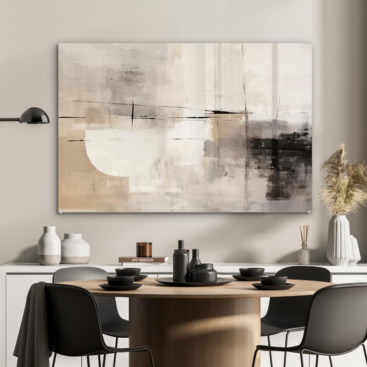 ACRYLGLASBILD Abstrakt - Kunst - Grau Room Decor 90x60 cm - Hellgrau, Glas (90/60cm) - MuchoWow