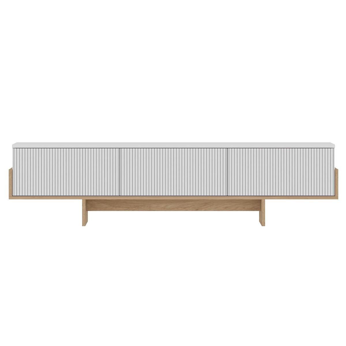 TV-MÖBEL mit 3 abklappbaren Türen gestreift 30/180/44,6 cm - Weiß, Holzwerkstoff (30/44.6/35cm) - Calicosy