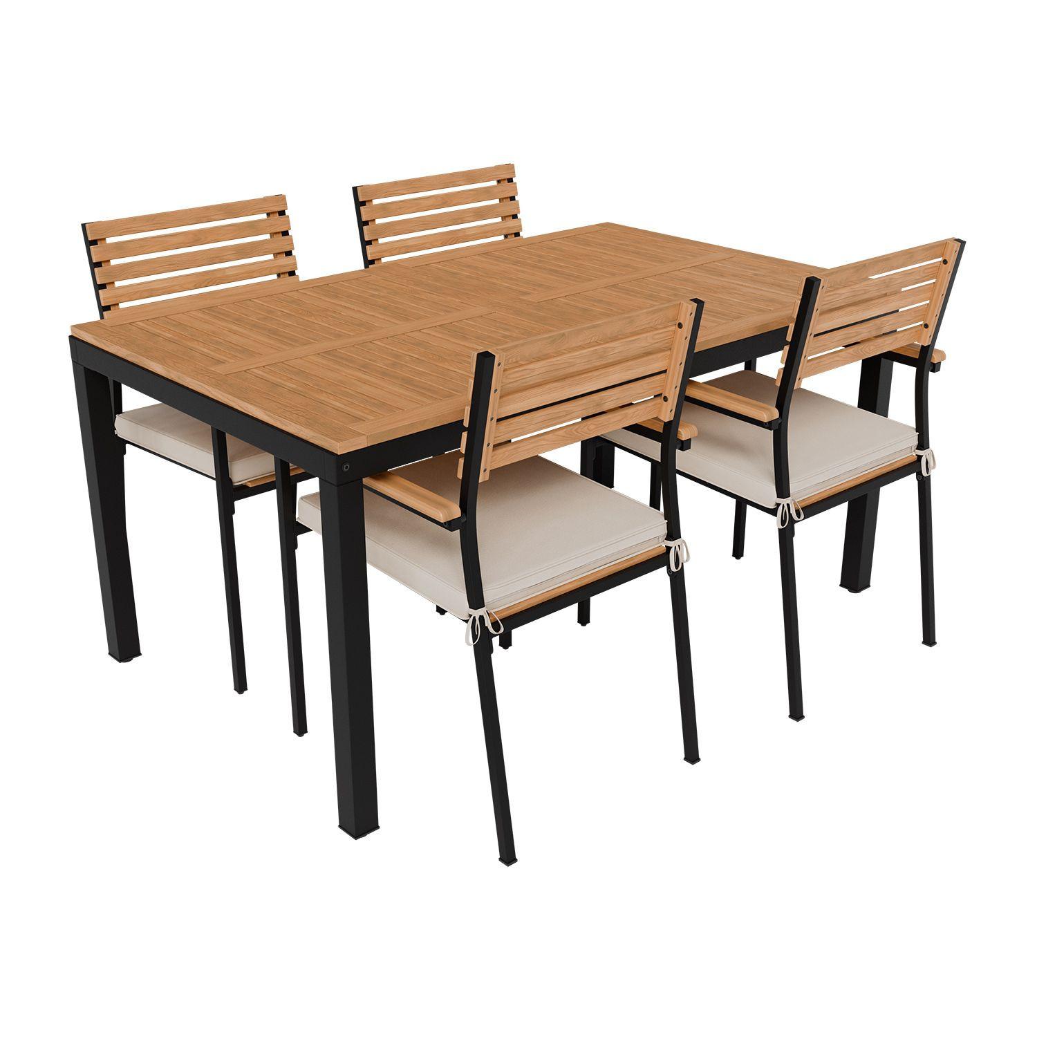 GARTENGARNITUR Rhodos Akazienholz 5-teilig - Braun, Holz/Metall - Juskys