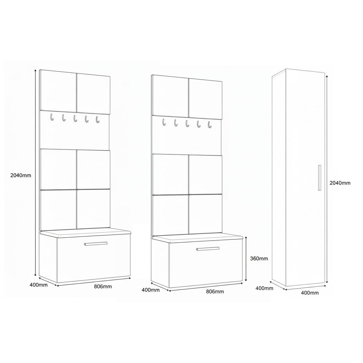 GARDEROBENSCHRANK MODULO 201,2/204/40 cm Modern Garderobe-Set Weiß - Schwarz/Weiß, Holzwerkstoff (201.2/204/40cm) - MASSENO