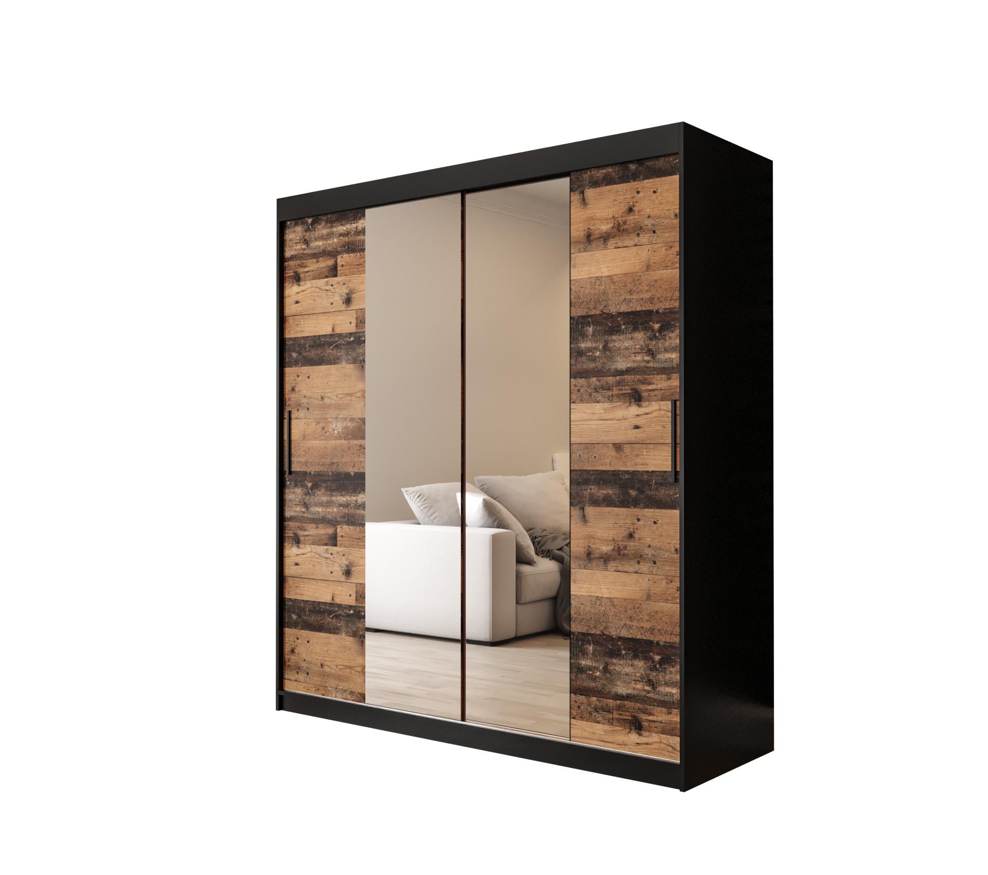 SCHWEBETÜRENSCHRANK 200/180/62 2-türig - Eichefarben/Schwarz, Holz/Kunststoff (180/200/62cm) - MÖBEL KRYSPOL