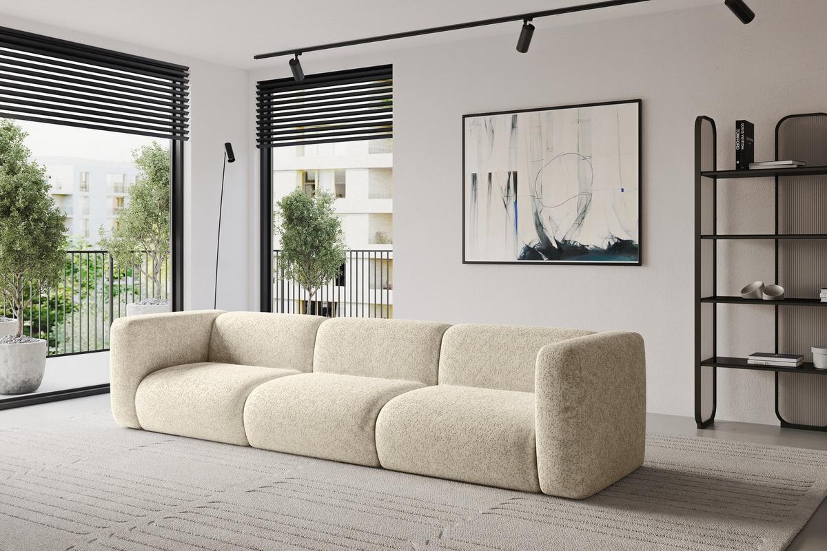 MODULARES Sofa 3-SITZER MIRA-S2 319x89x70 Creme cm Velours - Creme/Schwarz, Holzwerkstoff/Kunststoff (319/70/89cm) - ALTDECOR