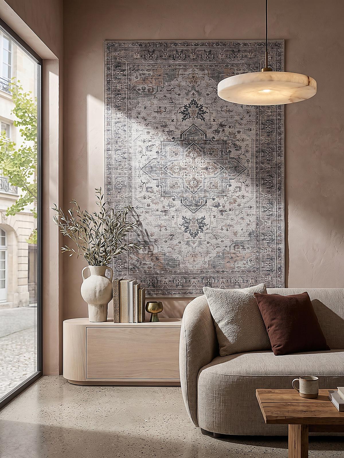 TEPPICH Kurzflor, waschbar, mit Medaillon, VERNANTE in Beige-Grau, 160 x 230 cm - Beige, Textil (160/230cm) - KADIMA DESIGN