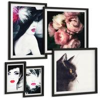 BILDER SET 5er Set - 50x50 cm & 20x30 cm & 40x60 cm Schwarzer Rahmen - Boho-Buch mit Muscheln - Schwarz, Kunststoff (40/60cm) - TULUP