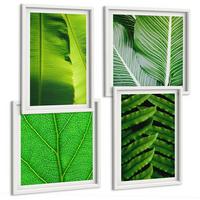 BILDER SET 4er Set - 50x50 cm & 40x60 cm Weißer Rahmen - Nahaufnahme von tropischen Blättern - Weiß, Kunststoff (50/50cm) - TULUP
