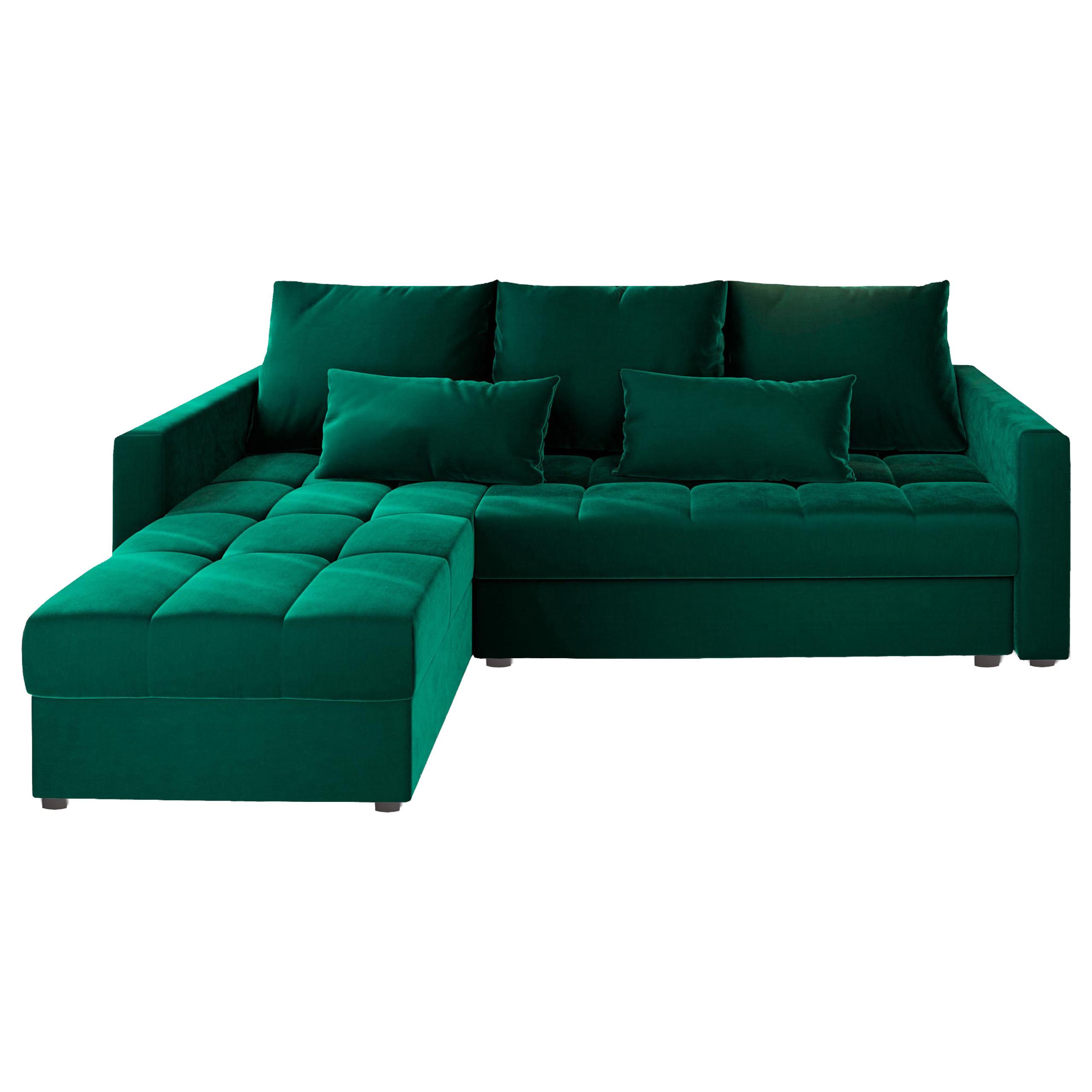 ECKSOFA KOS PIK Grün Plüsch-Stoff mit Schlaffunktion - Grau/Grün, Holz/Kunststoff (220/140cm) - MASSENO
