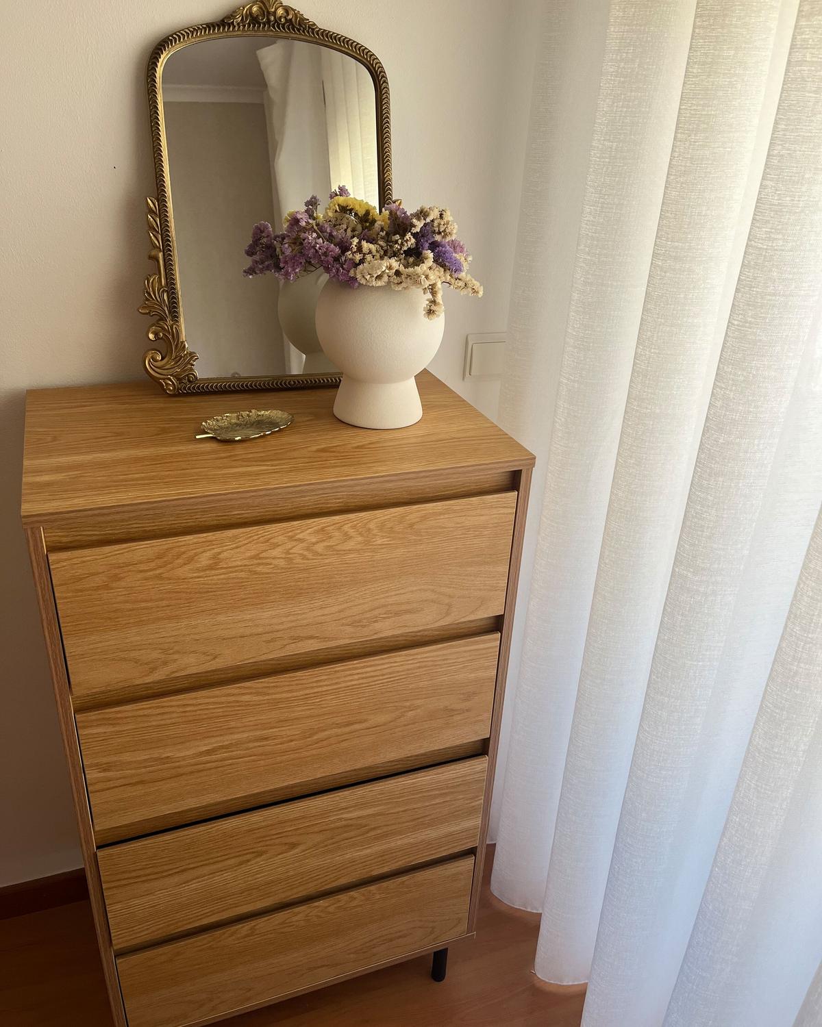 KOMMODE 4 Schubladen Hellholz Nikea - Hellbraun/Schwarz, Holzwerkstoff (60/104/40cm) - Beliani