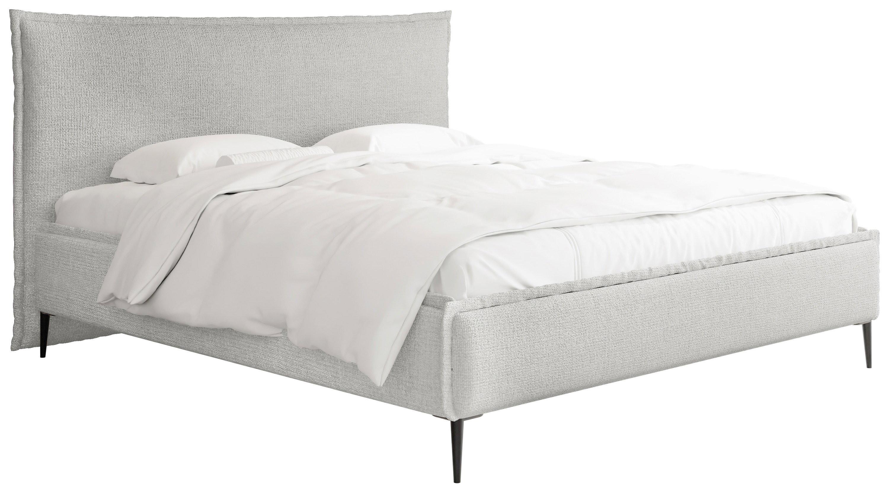 POLSTERBETT Pillow Rise mit Bettkasten, Lattenrost & hohen Metallfüßen in Grau Chenille 180x200 cm - Birkefarben/Schwarz, Holz/Textil (180/200cm) - WFL GROUP