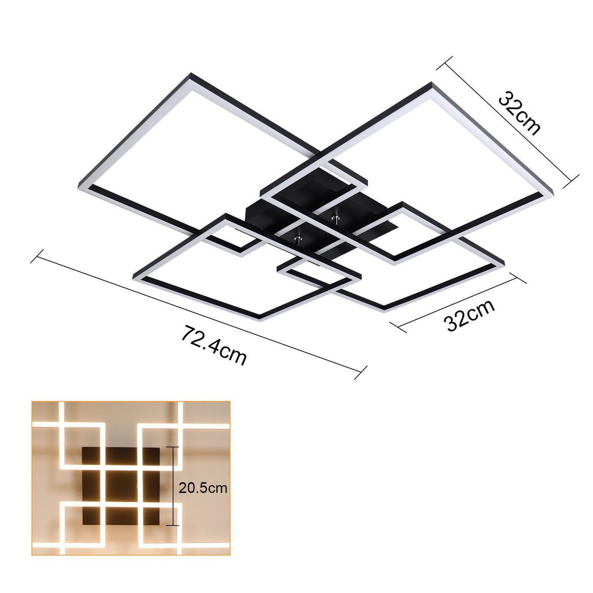 LED-DECKENLEUCHTE Galloway 72.4/72.4/7.3 cm - Schwarz, Metall (72.4/72.4/7.3cm) - Nettlife