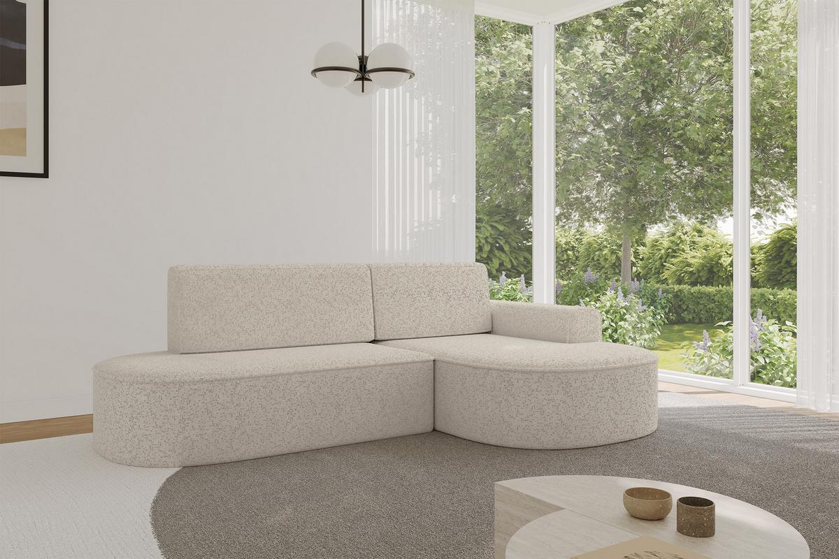 ECKSOFA mit Schlaffunktion und Bettkasten Ottomane Rechts MARI-L1-S - 283x167x73 cm Beige Tissu - Beige/Schwarz, Holzwerkstoff/Kunststoff (167/283cm) - ALTDECOR