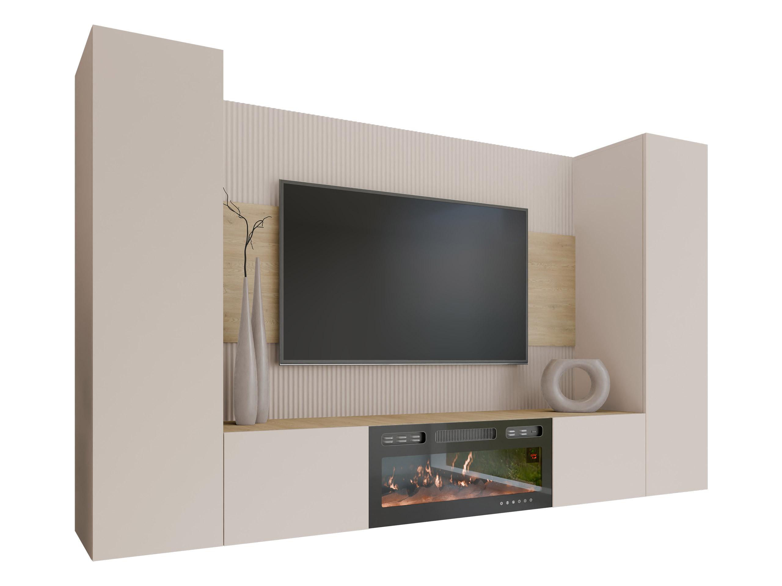 WOHNWAND Deromi V mit Kamin - Beige, Holzwerkstoff (260/150/38cm) - MIRJAN24