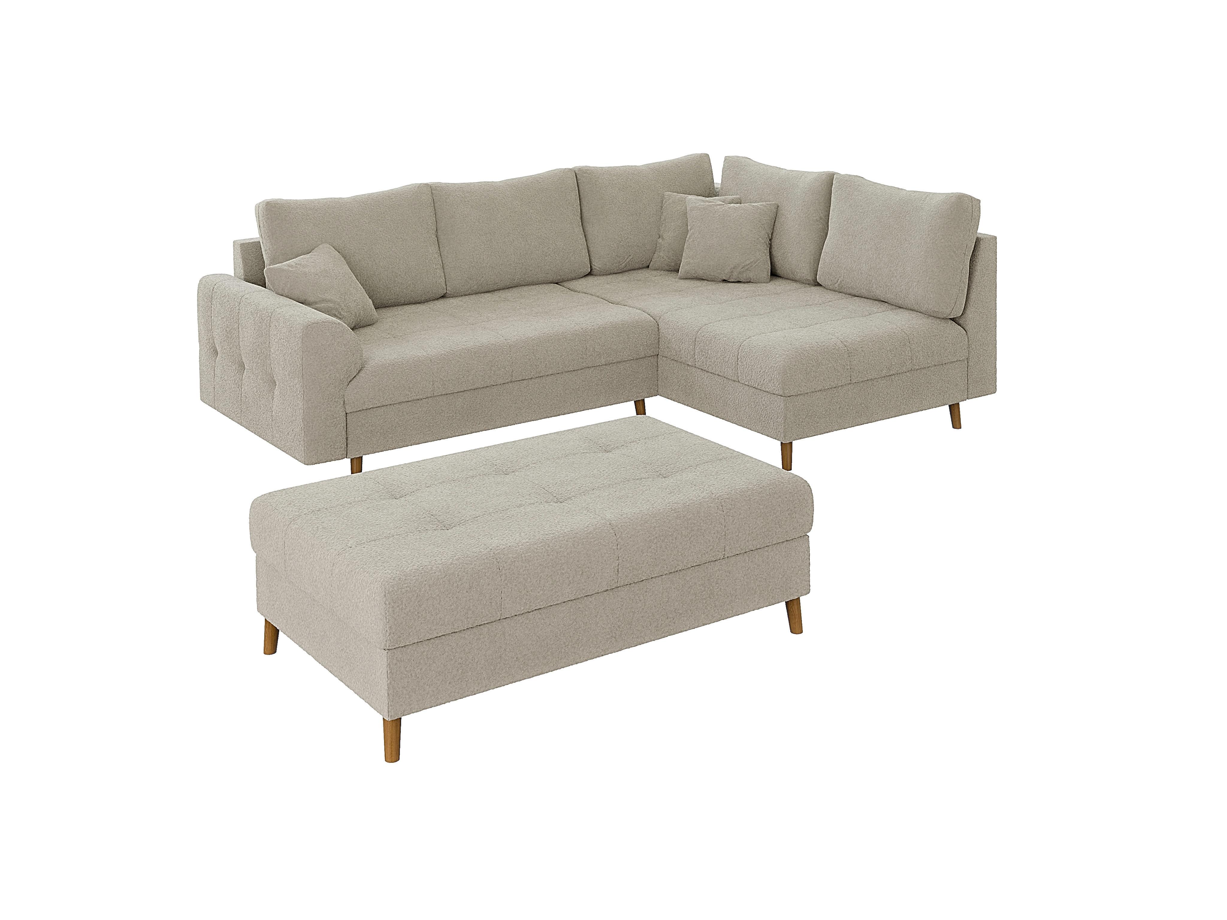 ECKSOFA inkl. Hocker Henrik Beige Boucle - Ottomane rechts - Beige/Braun, Holz/Textil (231/161cm) - S-Style
