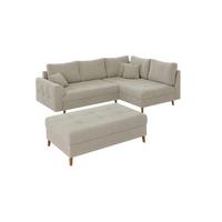 ECKSOFA inkl. Hocker Henrik Beige Boucle - Ottomane rechts - Beige/Braun, Holz/Textil (231/161cm) - S-Style