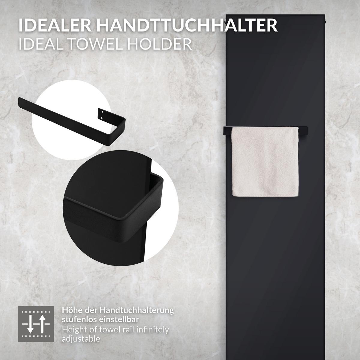 HANDTUCHHALTER 38 cm aus Stahl Schwarz Wandmontage für Bad & Küche - Schwarz, Metall (10/4/38cm) - LuxeBath