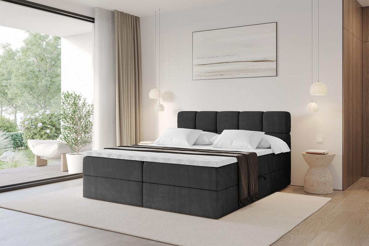 BOXBETT mit Matratze H3 - FAMA - 160x200 cm Schwarz Casablanca - Schwarz, Holzwerkstoff (160/200cm) - ALTDECOR