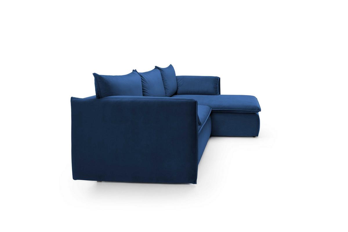 ECKSOFA PREGIO Blau Plüsch-Stoff mit Schlaffunktion - Blau, Holz (230/166cm) - MASSENO
