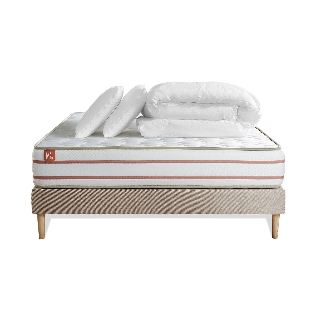 BETT Le Doux Memory-Schaum 180 x 200 cm h4 - Kit Bettgestell Beige - Mit Kissen und Bettdecke - Beige, Karton/Holz (180/200cm) - Marmottes & Co