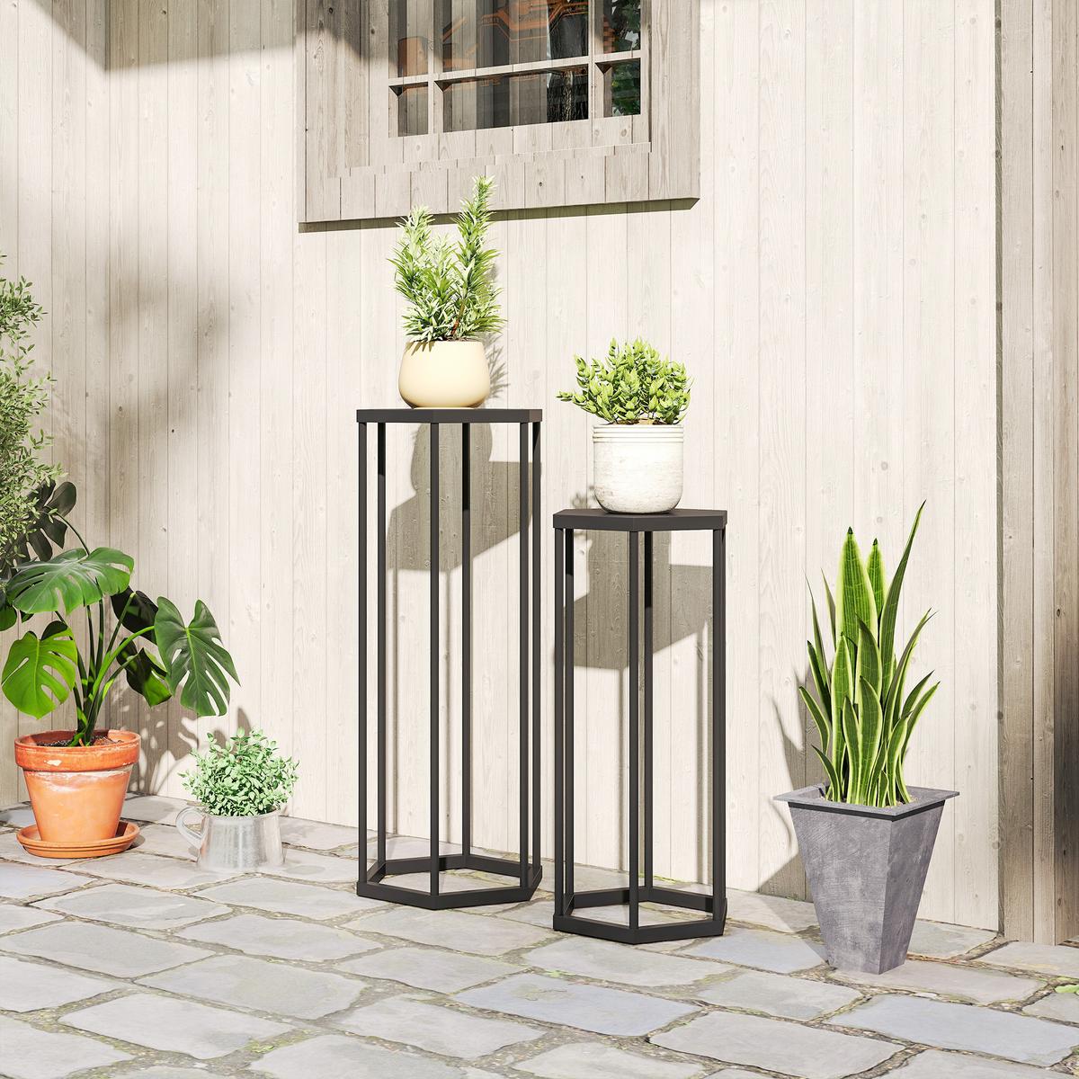 PFLANZSTÄNDER-SET 2 TLG. Metall Schwarz - Schwarz, Metall (75cm) - Outsunny