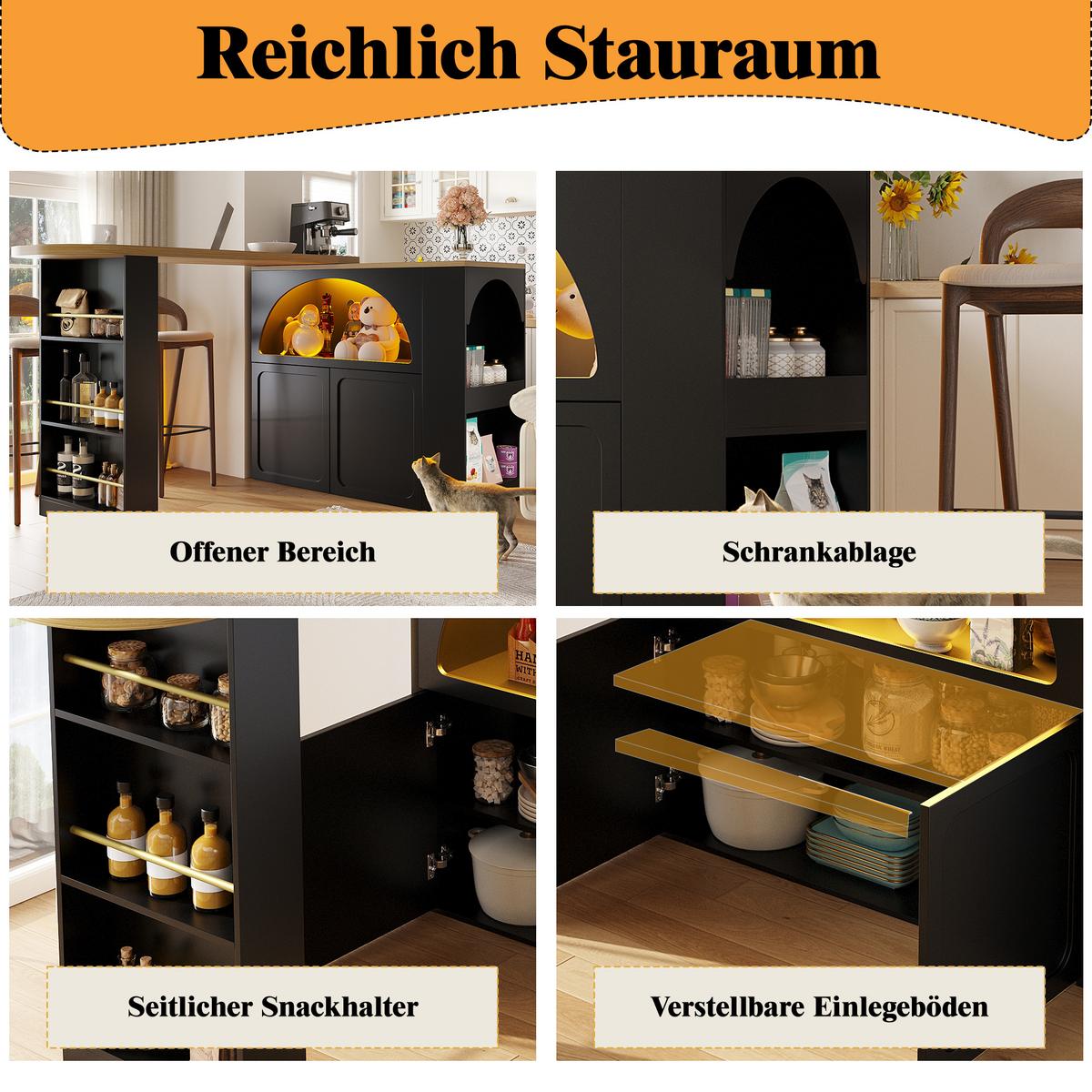 BARTISCH Ausziehbar 138-220cm Holzoptik mit Weinregal & Schubladen - Schwarz, Holzwerkstoff (39/205/100cm) - Urban Meuble