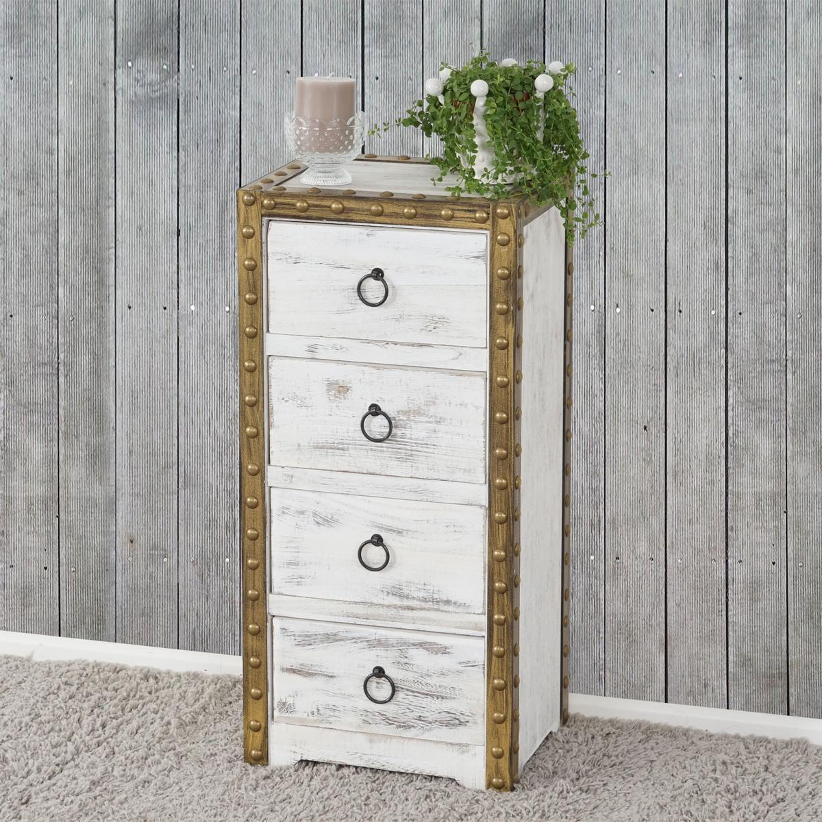 KOMMODE 4 SCHUBLADEN SHABBY-LOOK Cremeweiß - Weiß, Holz (33/70/26cm) - MCW