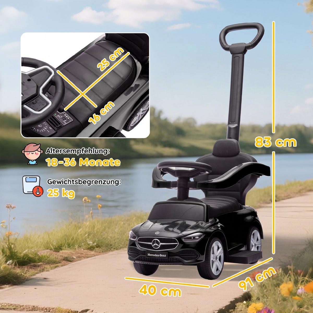 KINDER-RUTSCHAUTO Kunststoff Stahl Schwarz - Schwarz, Kunststoff (91/40/83cm) - AIYAPLAY