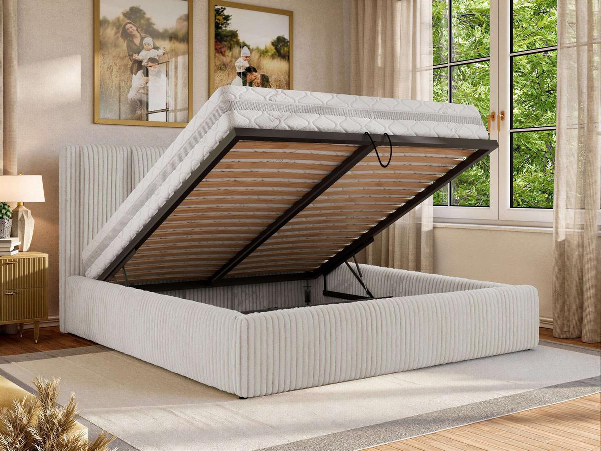 POLSTERBETT SAVINO CLASSIC 180/200 - Beige Cord - Multipocket-Matratze - Beige, Textil (180/200cm) - MKS