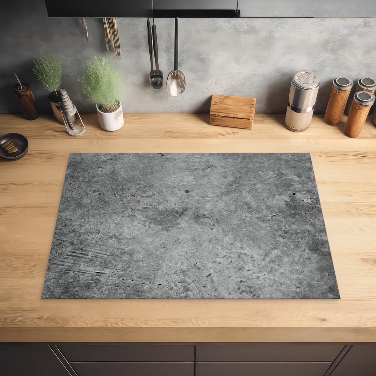 HERDABDECKPLATTE Beton - Schiefer - Grau -Betonstruktur Herdabdeckung Induktionsfeld 75x52 cm - Grau, Kunststoff (75/52/0.2cm) - MuchoWow