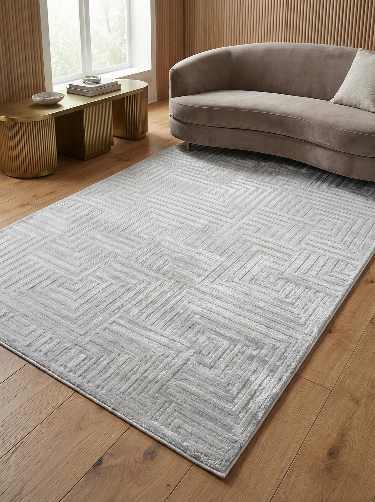 TEPPICH Kurzflor ILLER in Silber, mit 3D-Design, aus Jute, Florhöhe 12 mm, 140 x 200 cm - Silberfarben, Textil (140/200cm) - KADIMA DESIGN