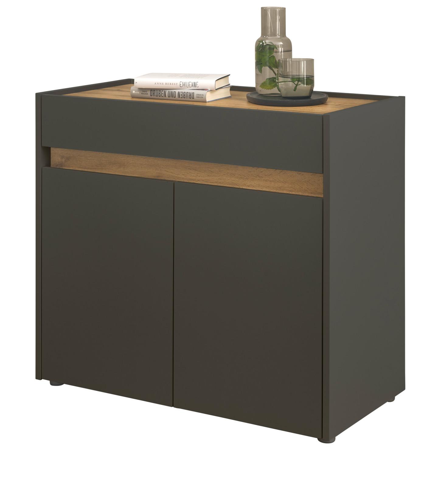 STANDCONTAINER Grau, Eiche Wotan 80 x 70 cm, Büro Kommode mit Stauraum und großem Schubkasten - Eiche Wotan/Schwarz, Holzwerkstoff/Kunststoff (80/70/40cm) - Furn.Design