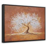 LEINWAND Bilder mit Rahmen - Abstrakt - Baum - Weiß - Blätter - 40x30 - Braun, Textil (40/30cm) - MuchoWow