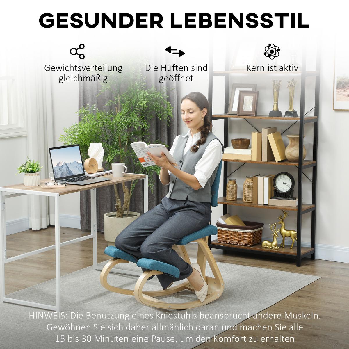 KNIESTUHL Birkenholz Polyester Blau - Blau, Holz (51/93/84cm) - HOMCOM
