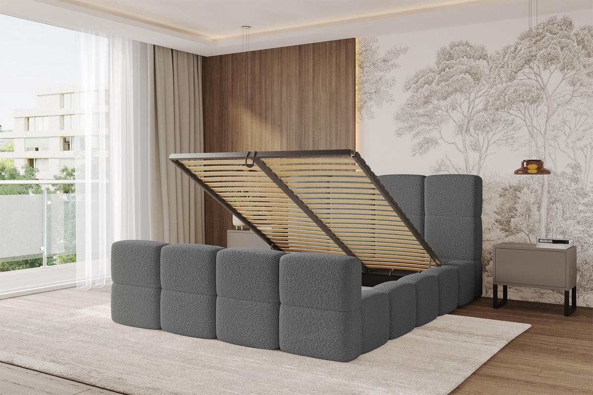 POLSTERBETT mit Bettkasten und Lattenrost, Bett mit Matratze H3/H4, Kopfteil, Boxbett, Doppelbett mit Stauraum - NATA-Z 200x200 Grau - Grau, Holzwerkstoff/Textil (200/200cm) - ALTDECOR